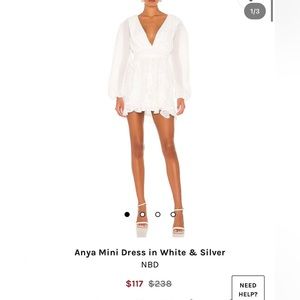 Revolve Anya Mini Dress - White/Silver size M